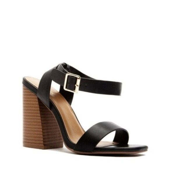 Black Chunky Heel Block Heel One Band Ankle Strap Chandler Sandals Qupid Size 8 - Picture 3 of 8